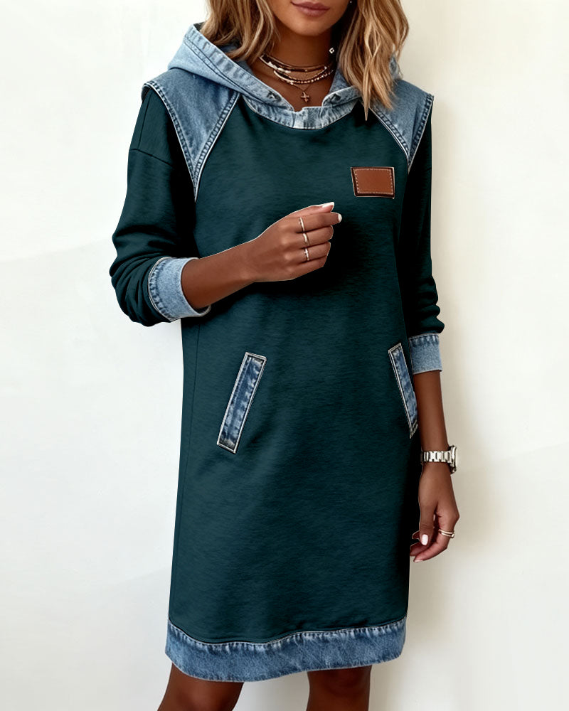 The Denim Contrast Hoodie Dress