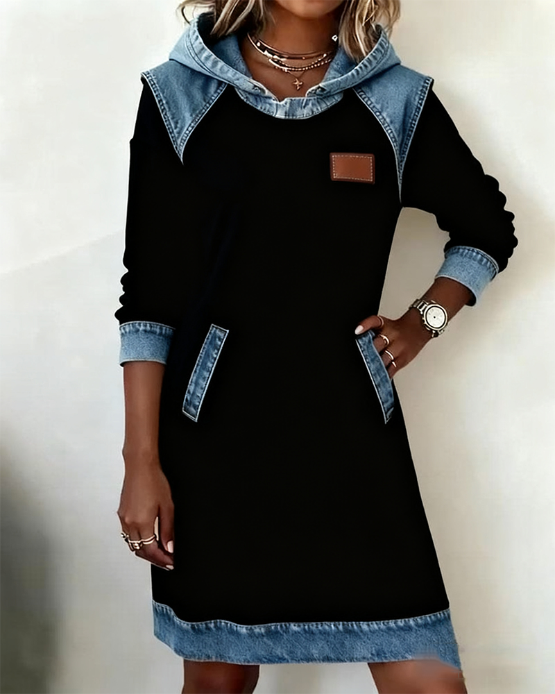 The Denim Contrast Hoodie Dress