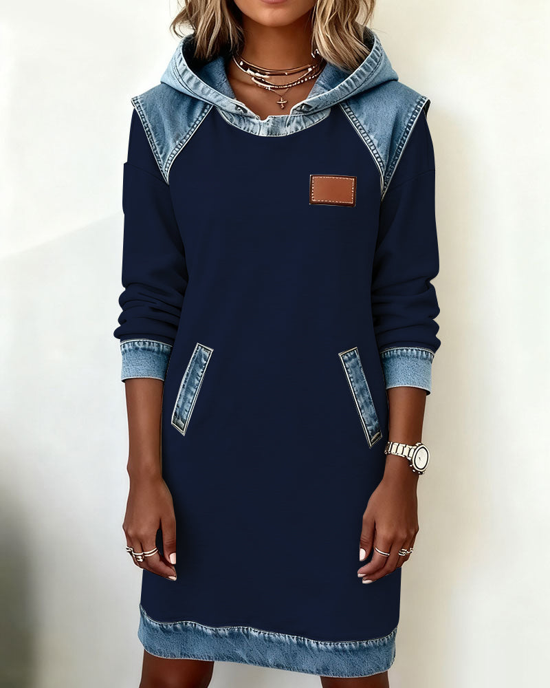 The Denim Contrast Hoodie Dress