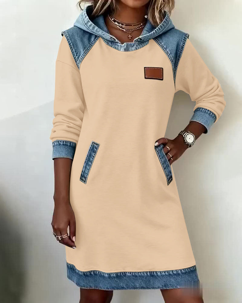 The Denim Contrast Hoodie Dress
