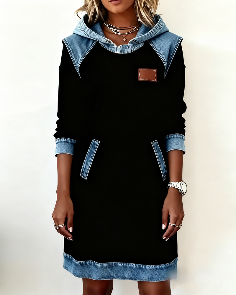 The Denim Contrast Hoodie Dress