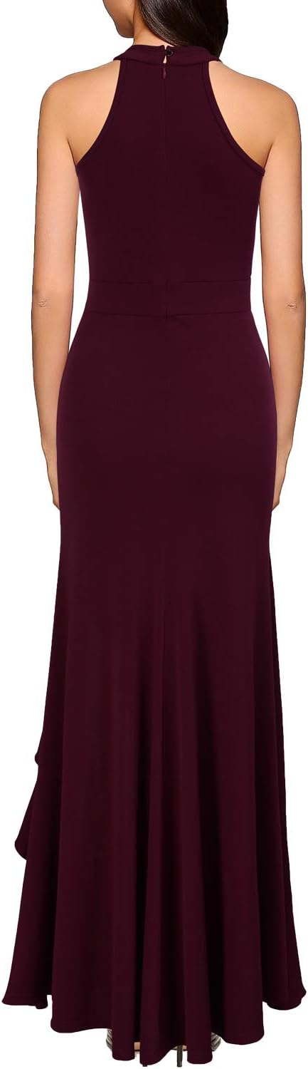 WOOSEA Women's High Neck Split Bodycon Mermaid Evening Cocktail Long Dress