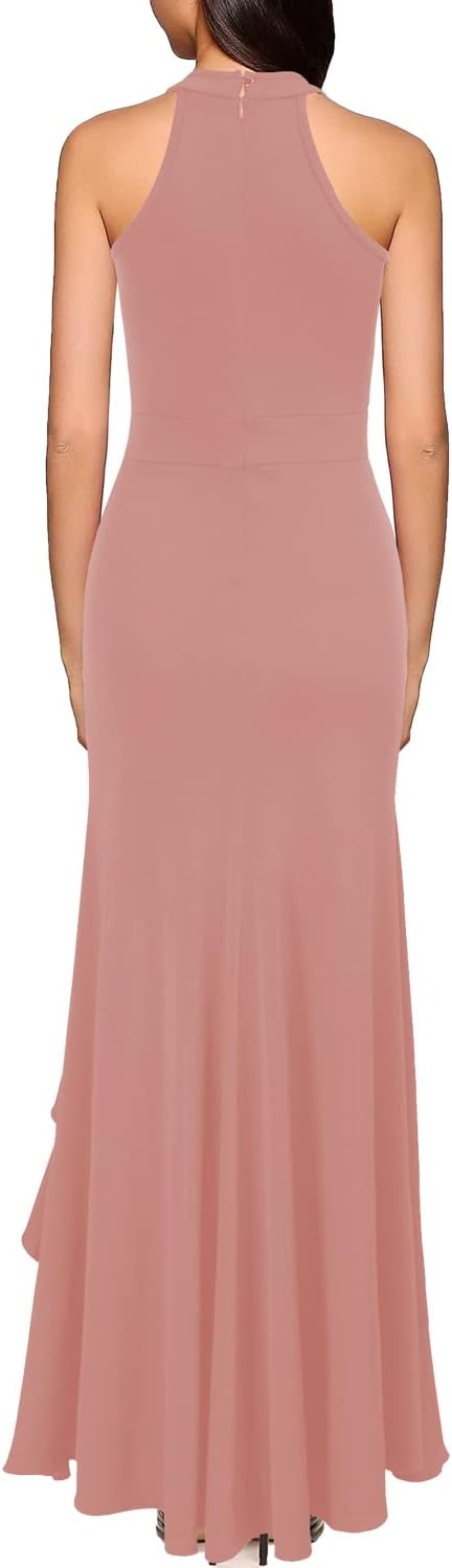 WOOSEA Women's High Neck Split Bodycon Mermaid Evening Cocktail Long Dress