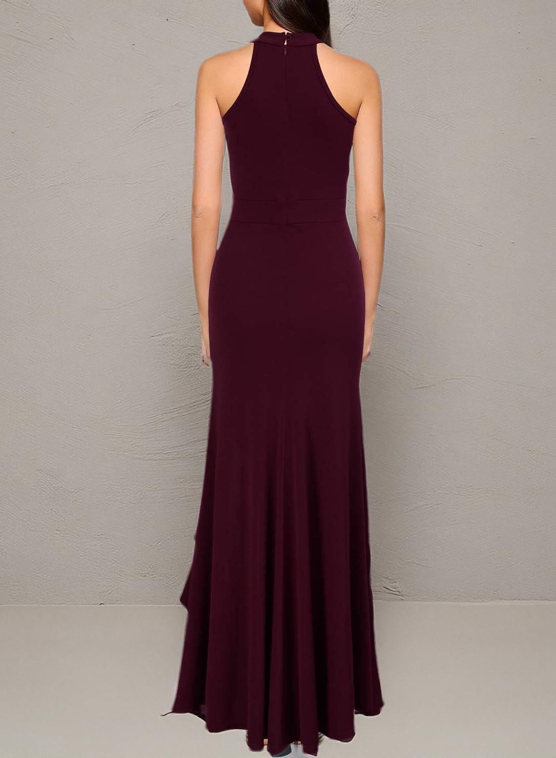 WOOSEA Women's High Neck Split Bodycon Mermaid Evening Cocktail Long Dress