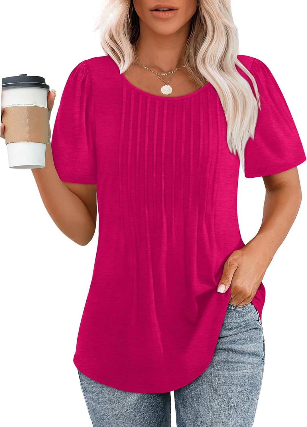 Pleated Short Sleeve Blouse