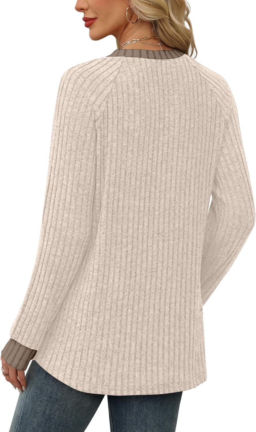Contrast Ribbed Knit Sweater