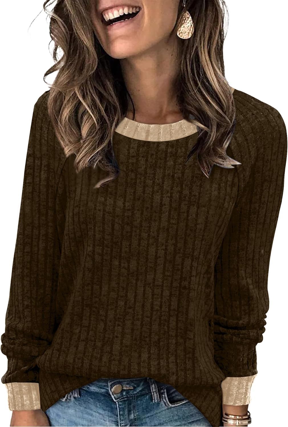 Contrast Ribbed Knit Sweater