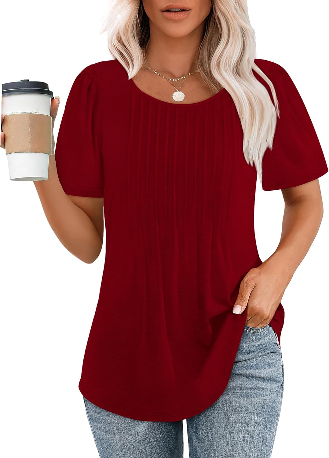 Pleated Short Sleeve Blouse