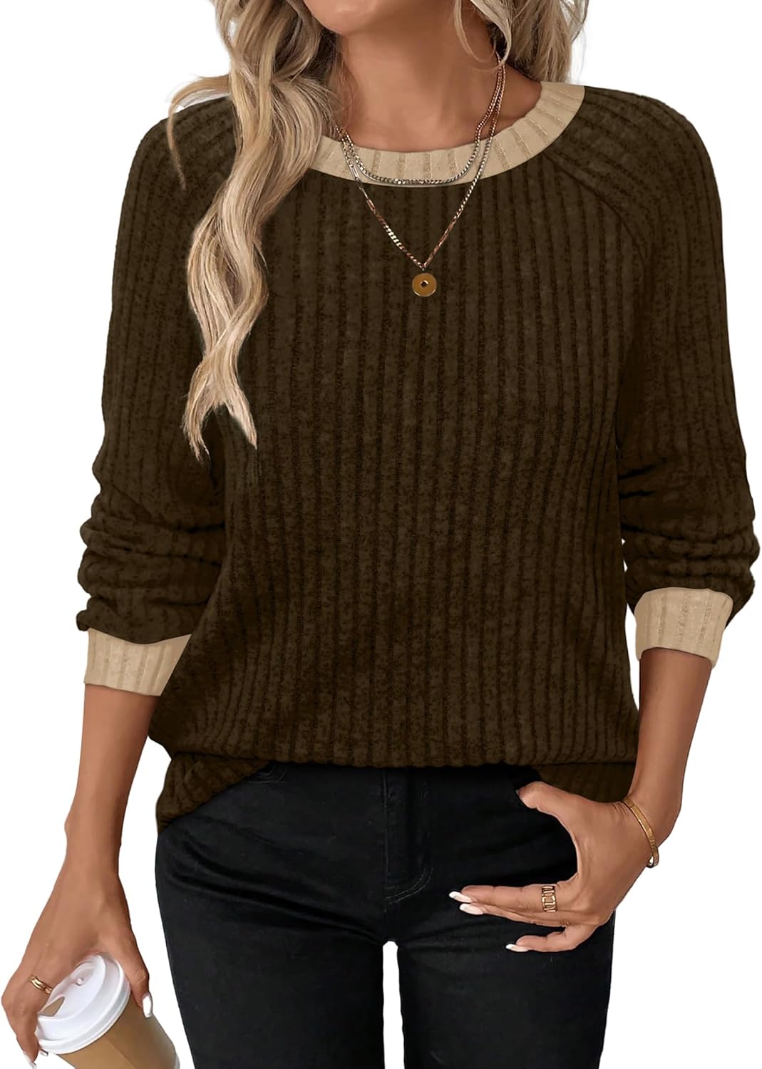 Contrast Ribbed Knit Sweater