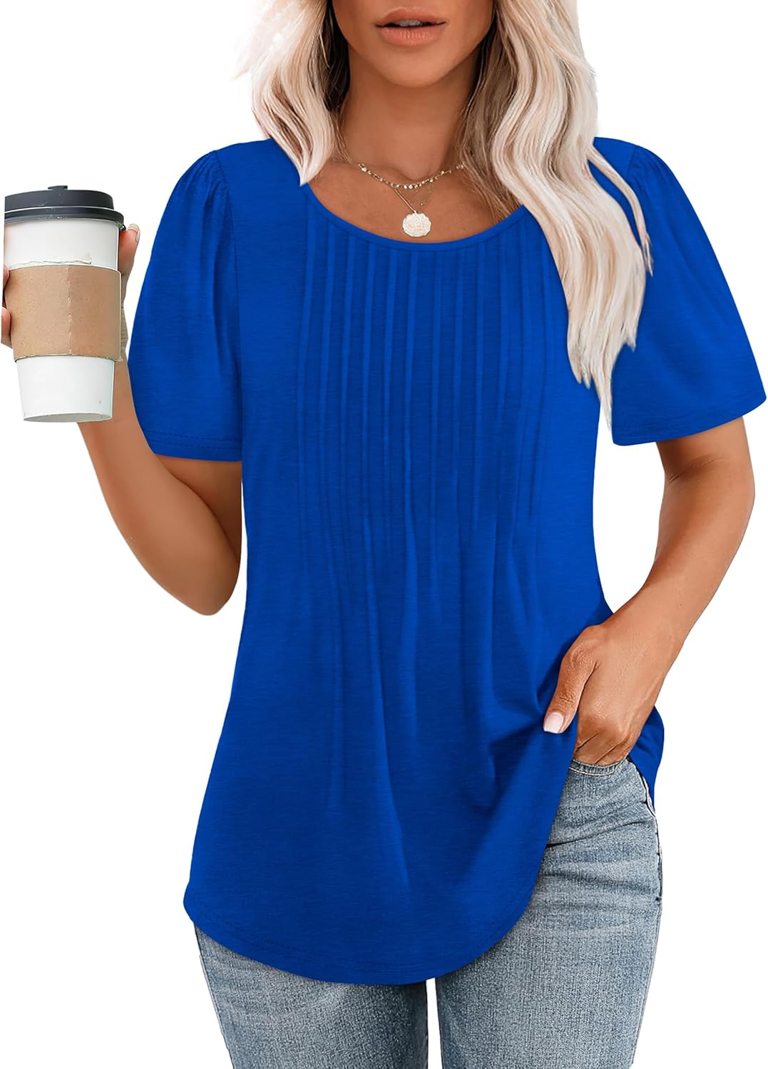 Pleated Short Sleeve Blouse