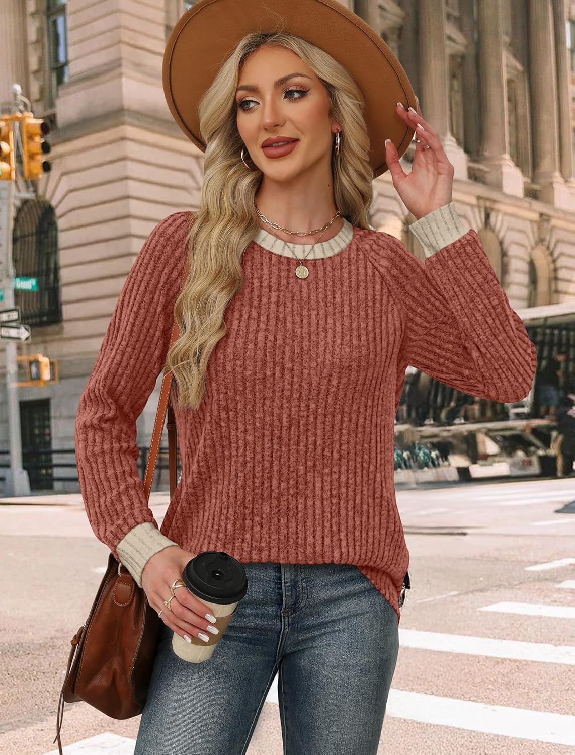 Contrast Ribbed Knit Sweater