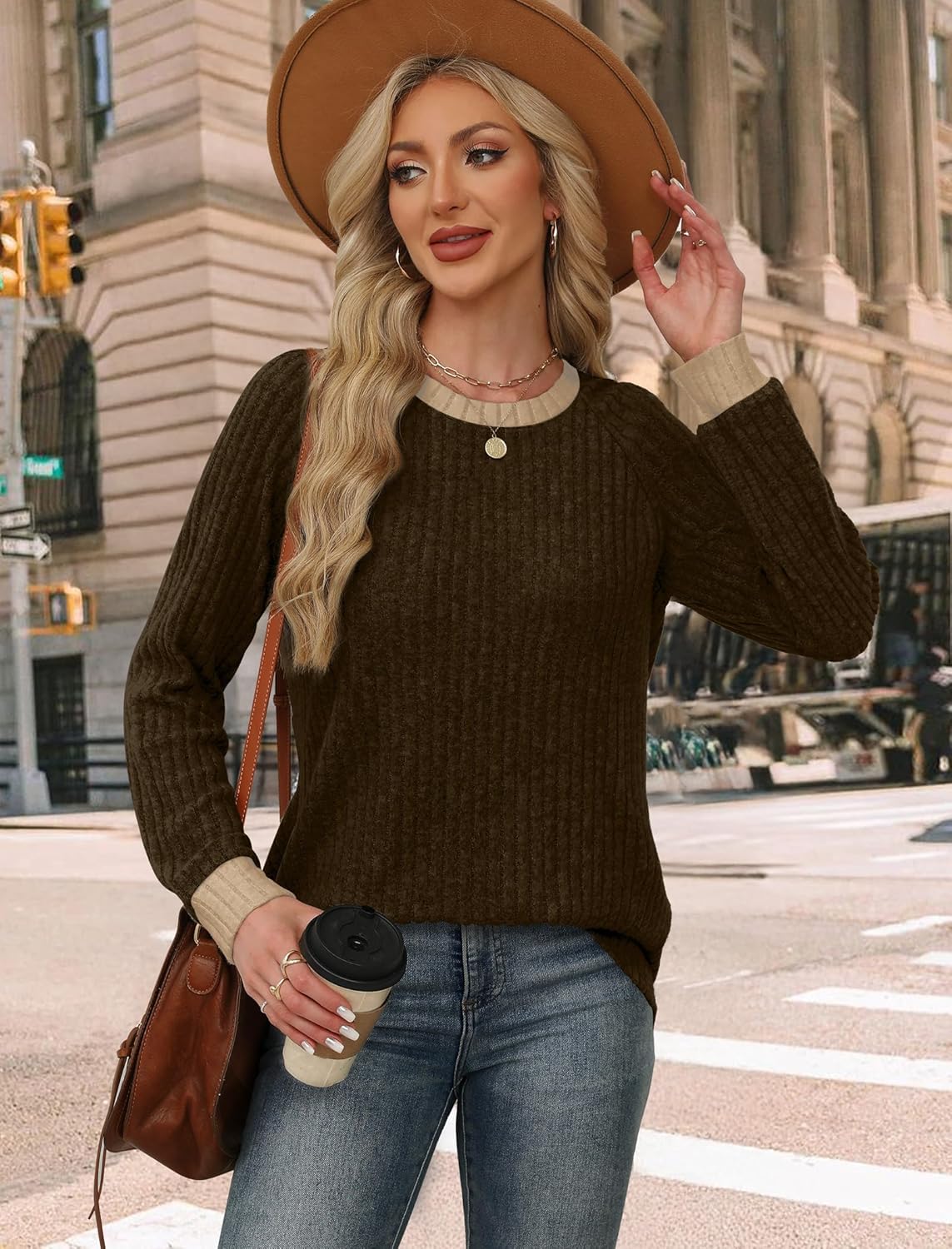 Contrast Ribbed Knit Sweater