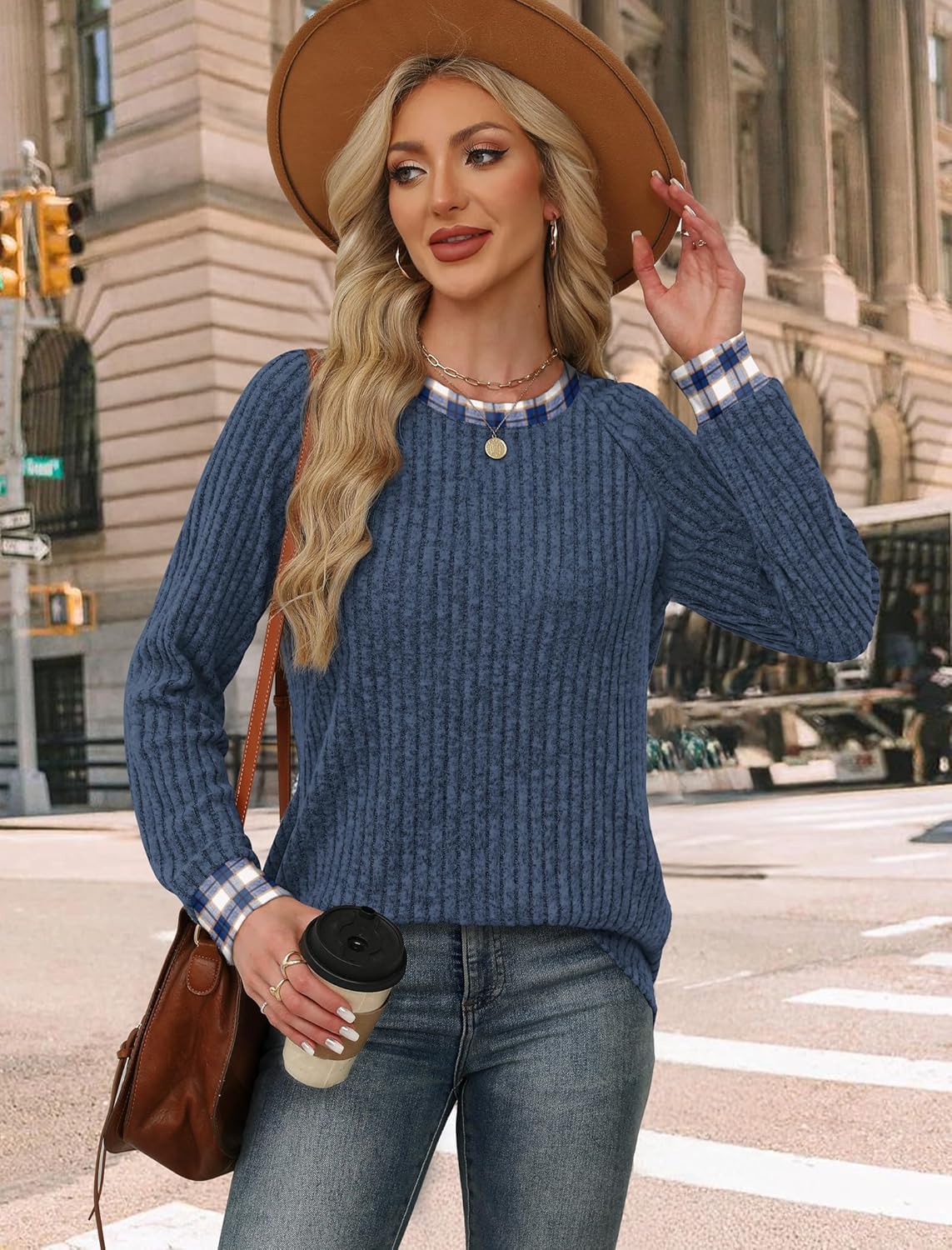 Contrast Ribbed Knit Sweater
