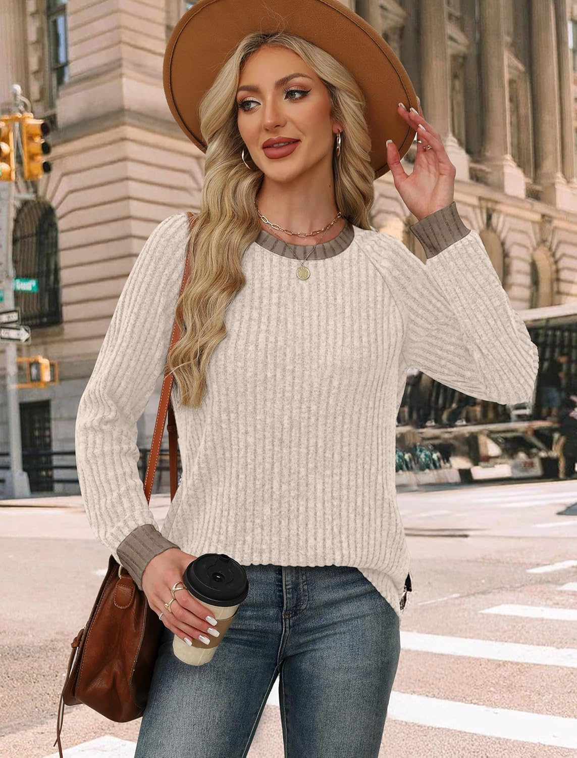 Contrast Ribbed Knit Sweater