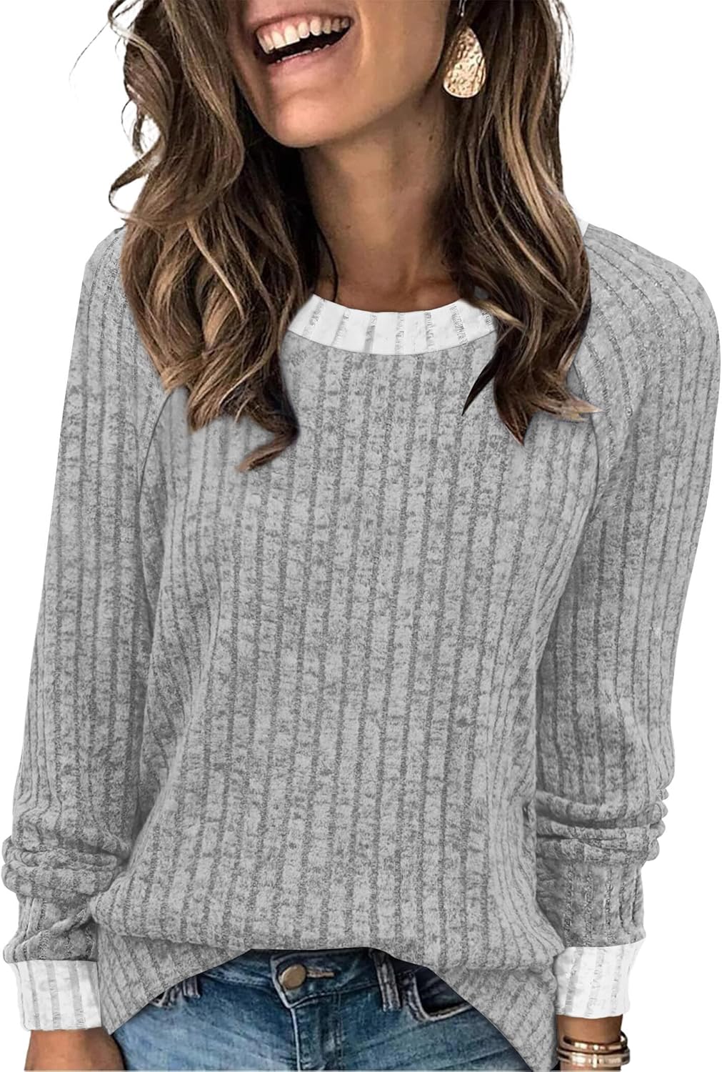 Contrast Ribbed Knit Sweater