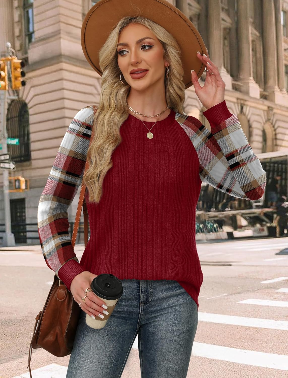 Contrast Ribbed Knit Sweater