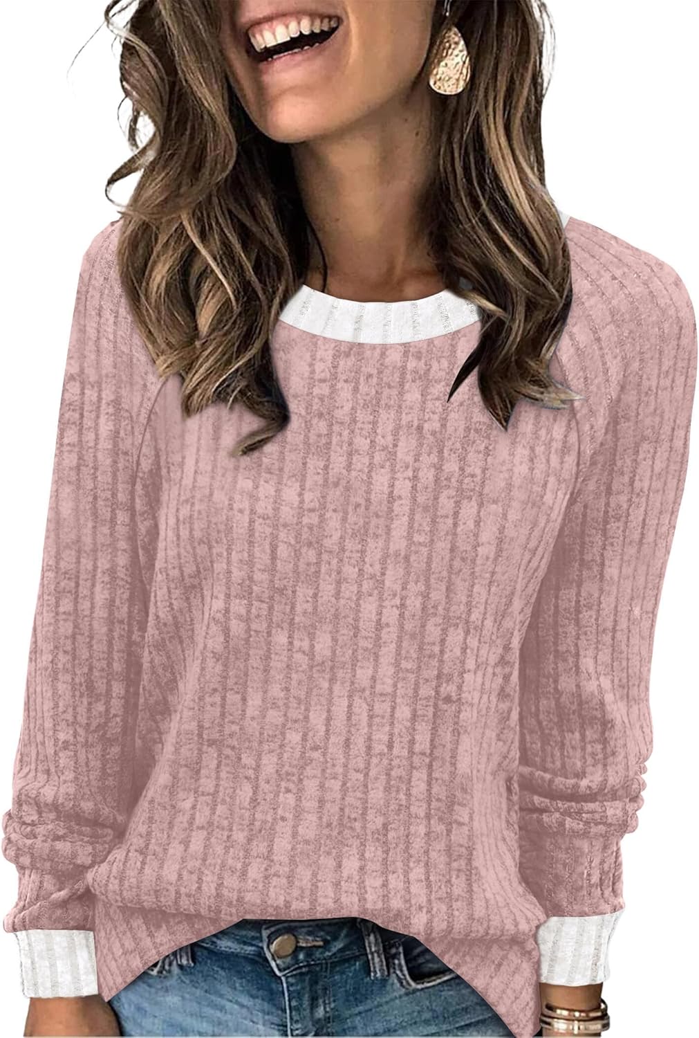 Contrast Ribbed Knit Sweater