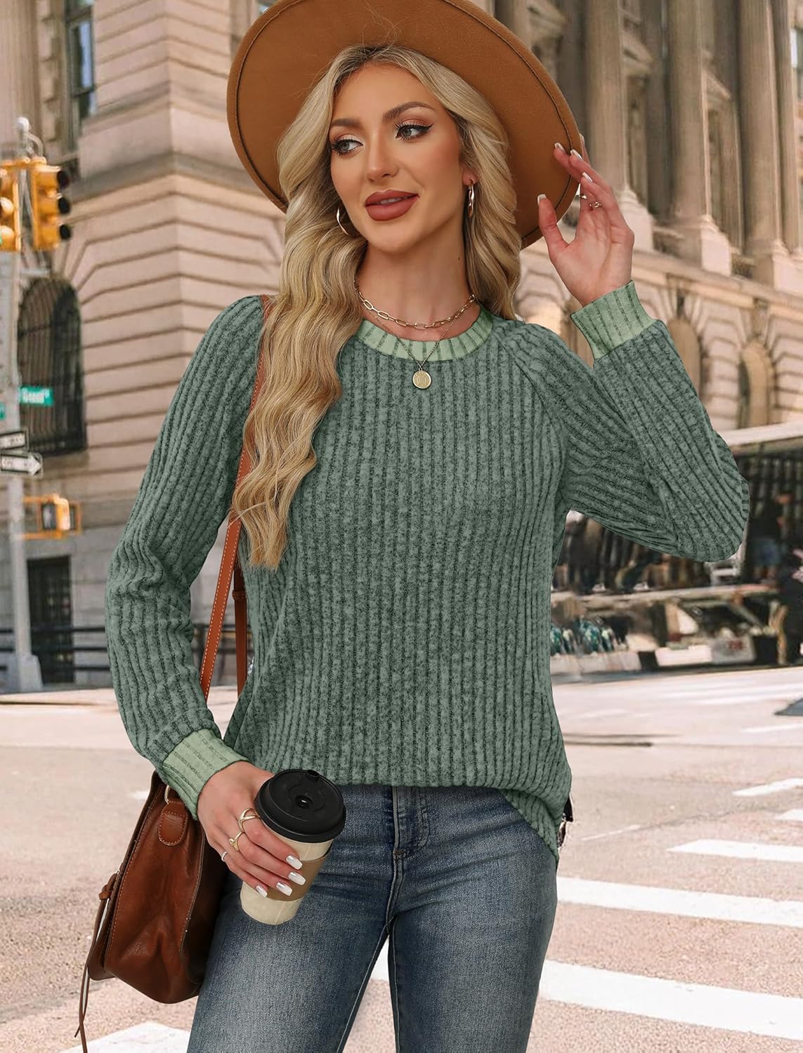 Contrast Ribbed Knit Sweater