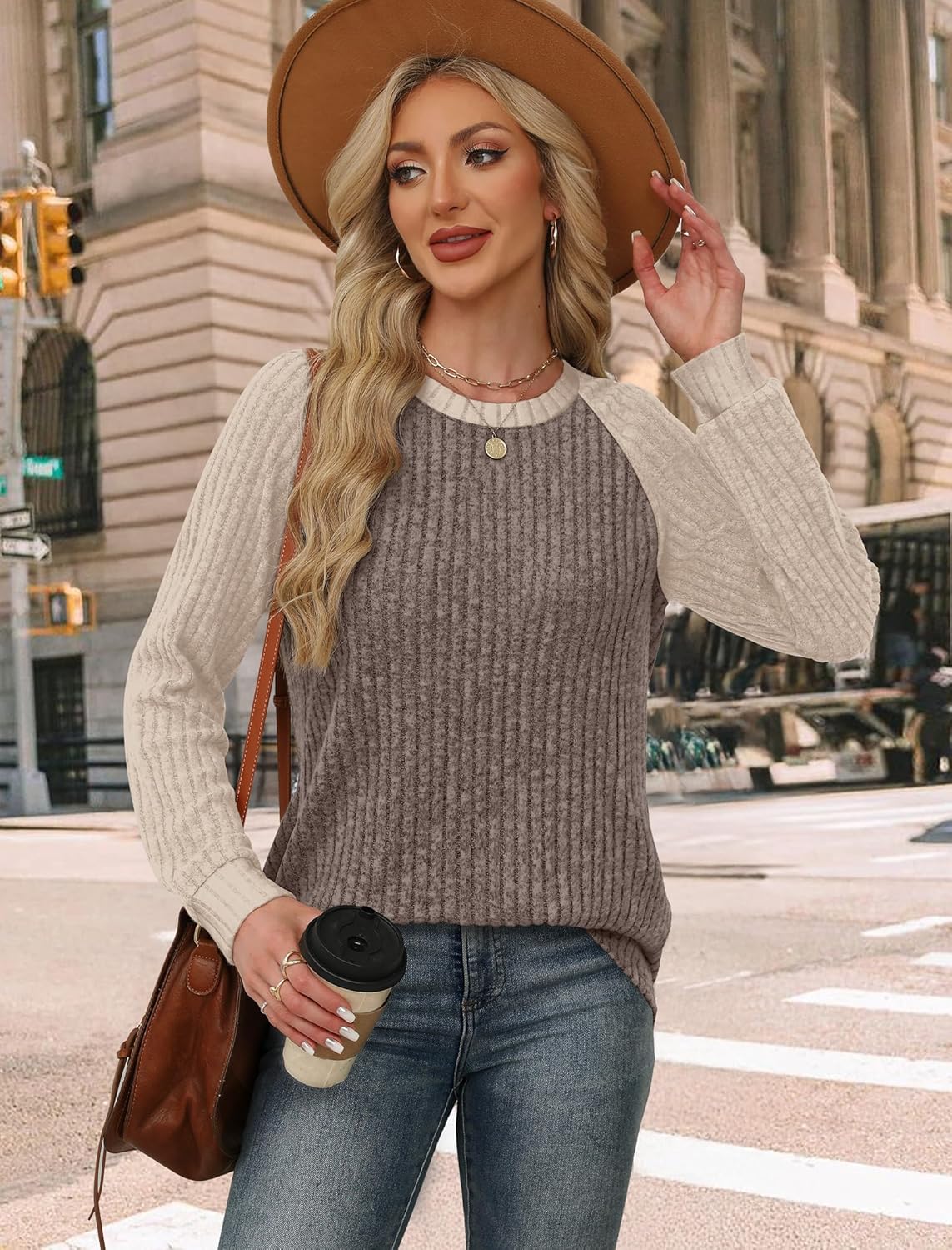 Contrast Ribbed Knit Sweater