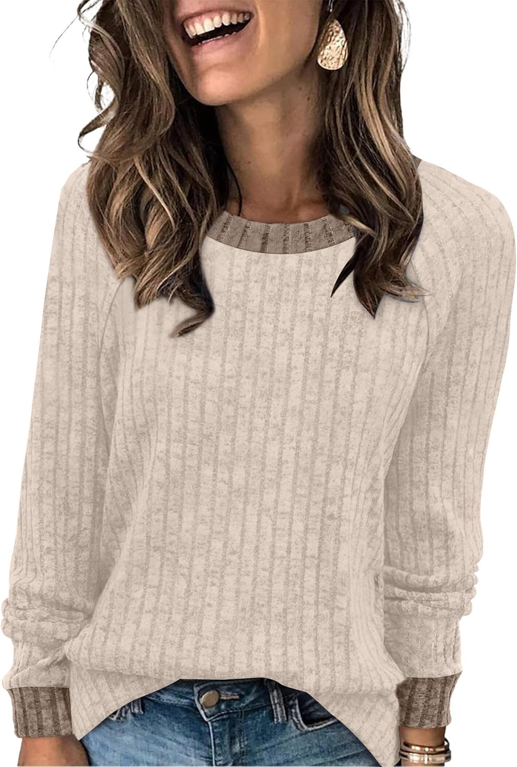 Contrast Ribbed Knit Sweater