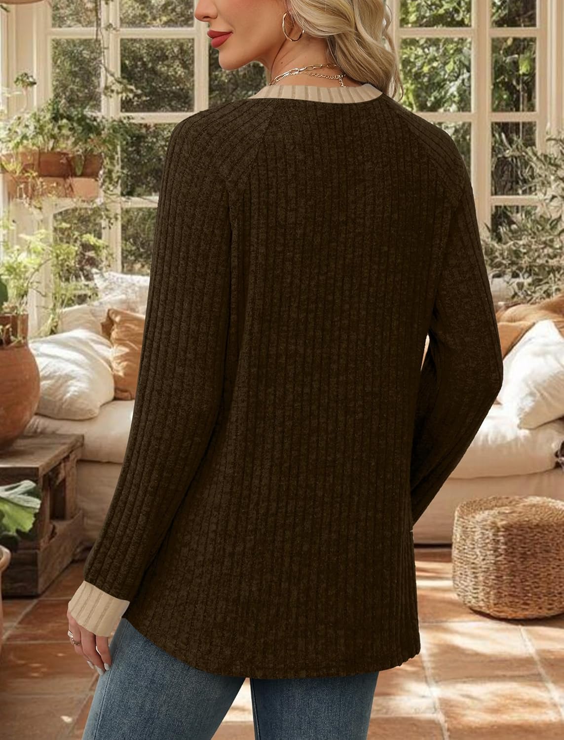 Contrast Ribbed Knit Sweater