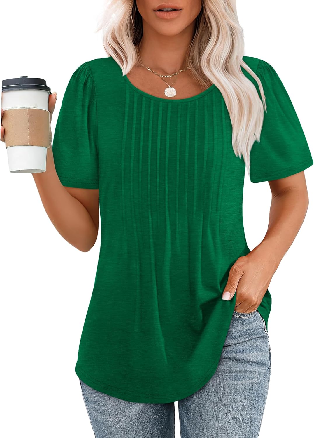 Pleated Short Sleeve Blouse