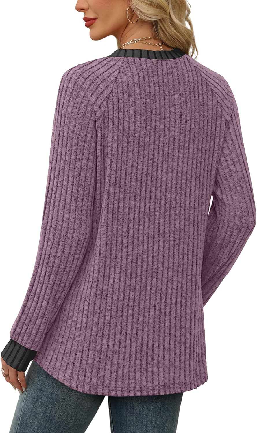Contrast Ribbed Knit Sweater