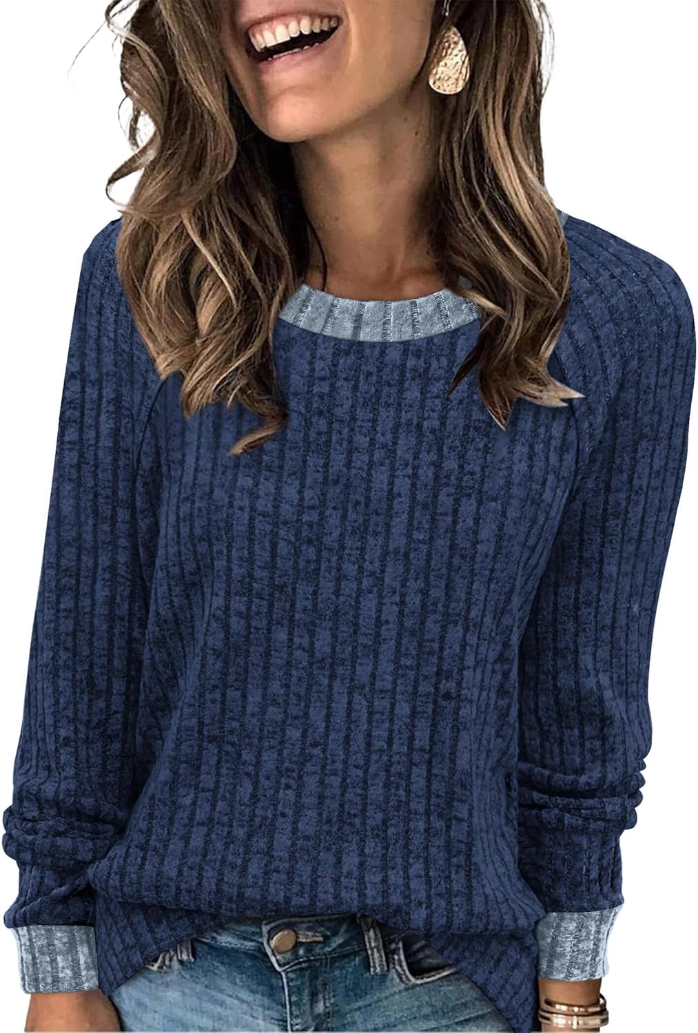 Contrast Ribbed Knit Sweater