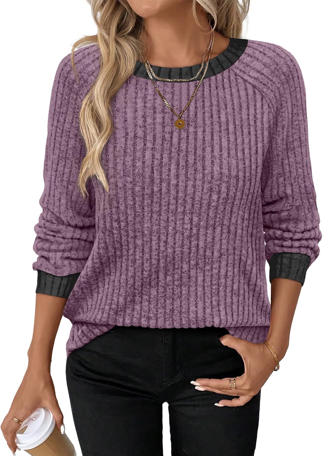 Contrast Ribbed Knit Sweater