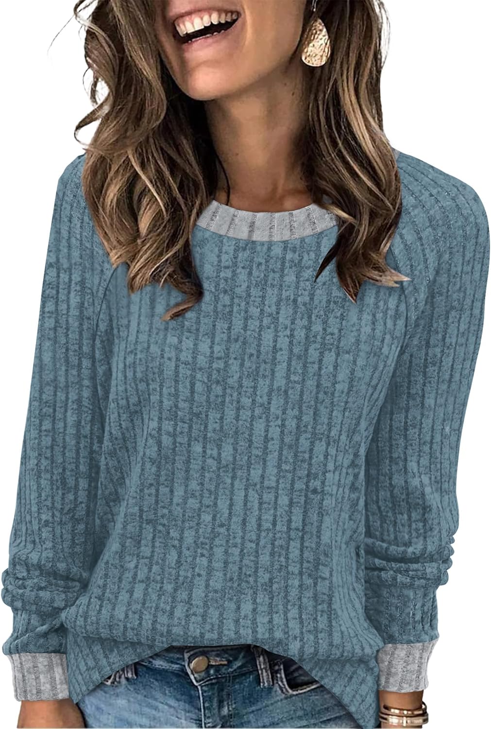 Contrast Ribbed Knit Sweater