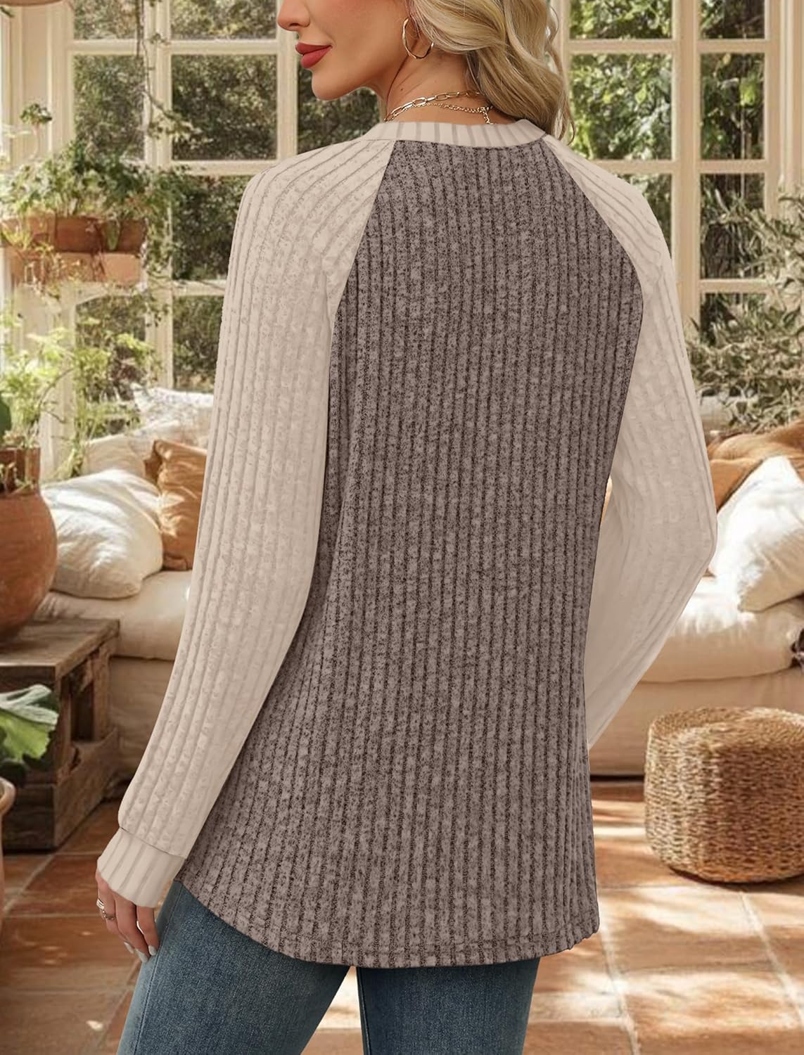 Contrast Ribbed Knit Sweater