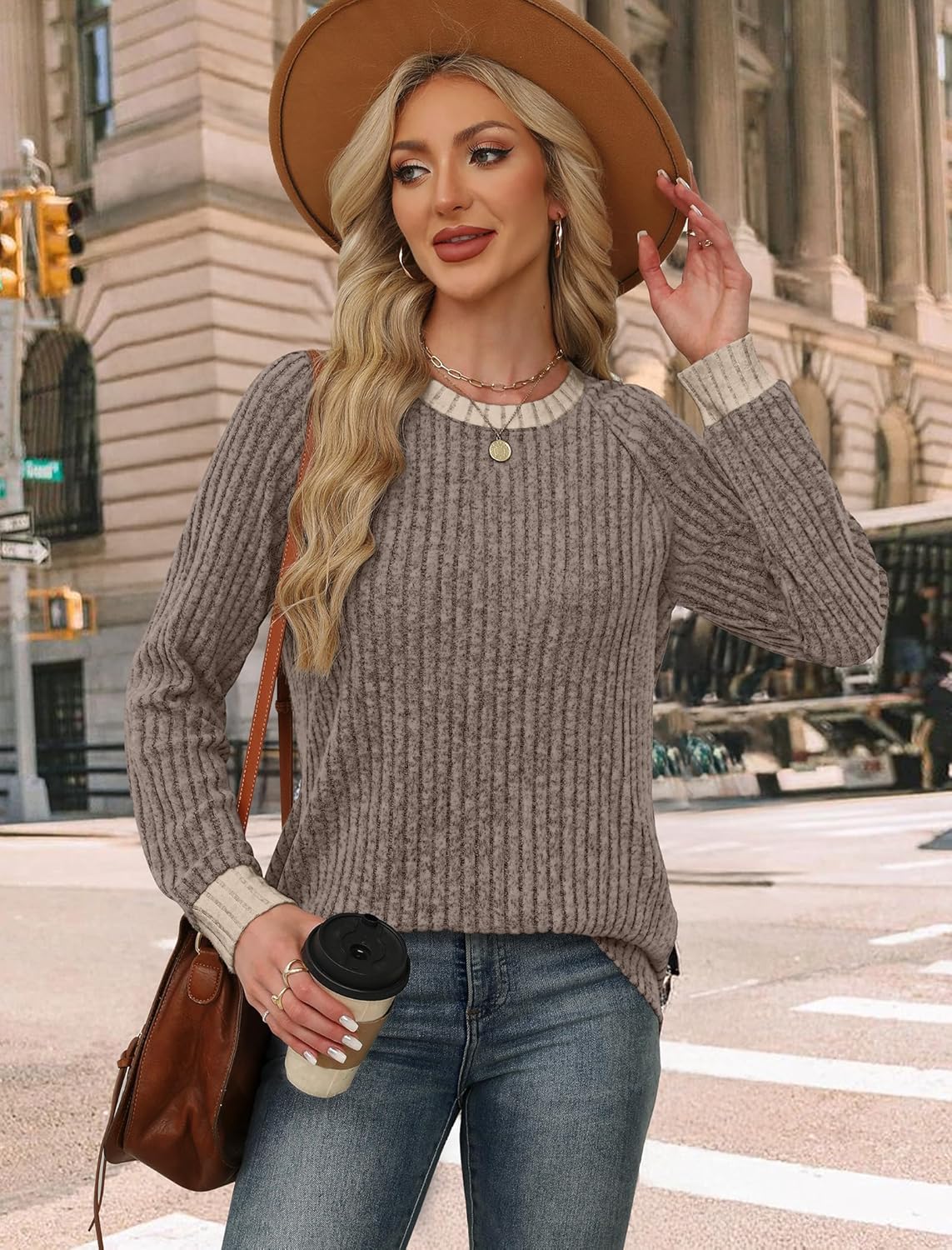 Contrast Ribbed Knit Sweater