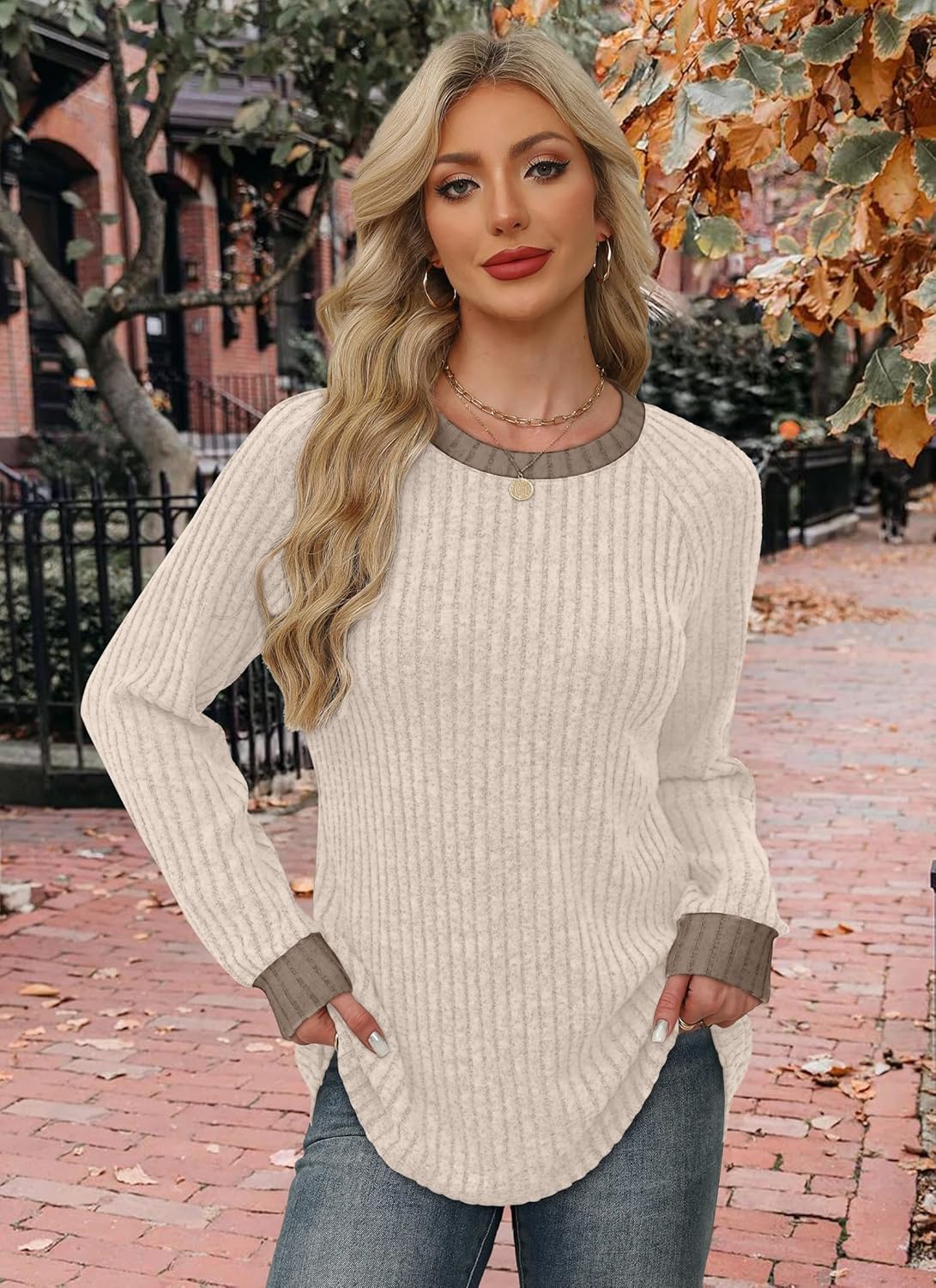 Contrast Ribbed Knit Sweater