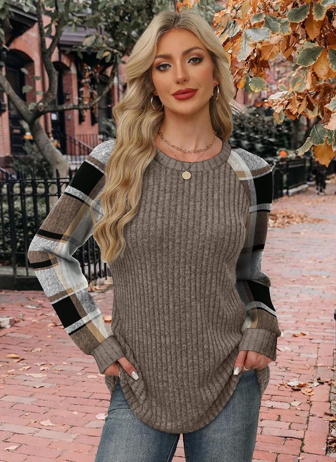 Contrast Ribbed Knit Sweater