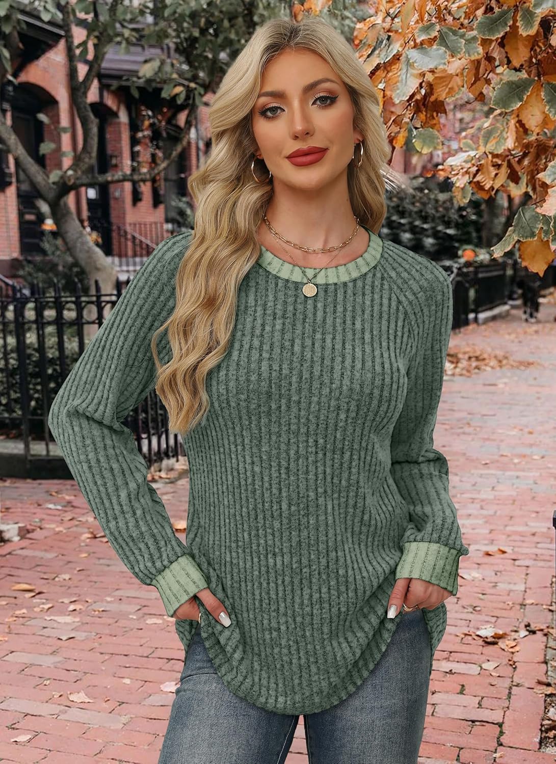 Contrast Ribbed Knit Sweater