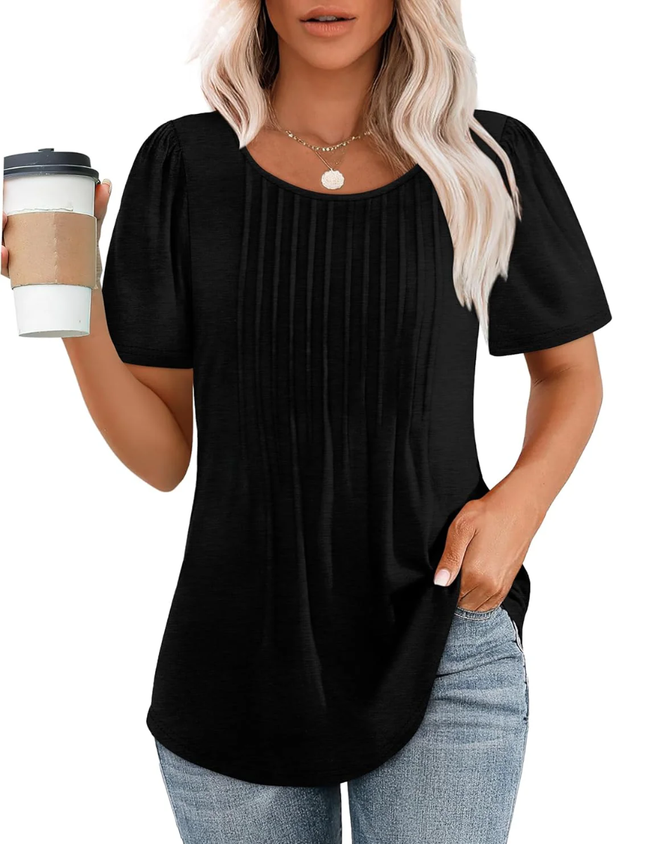 Pleated Short Sleeve Blouse