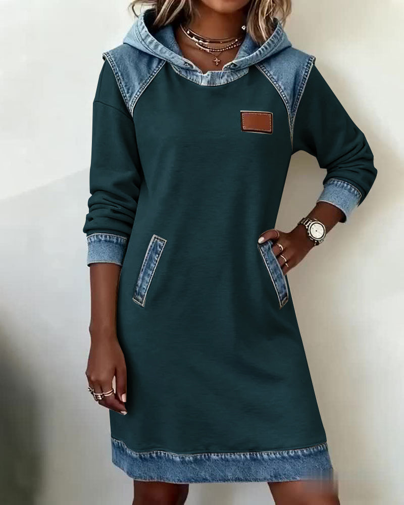 The Denim Contrast Hoodie Dress