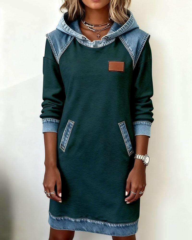 The Denim Contrast Hoodie Dress