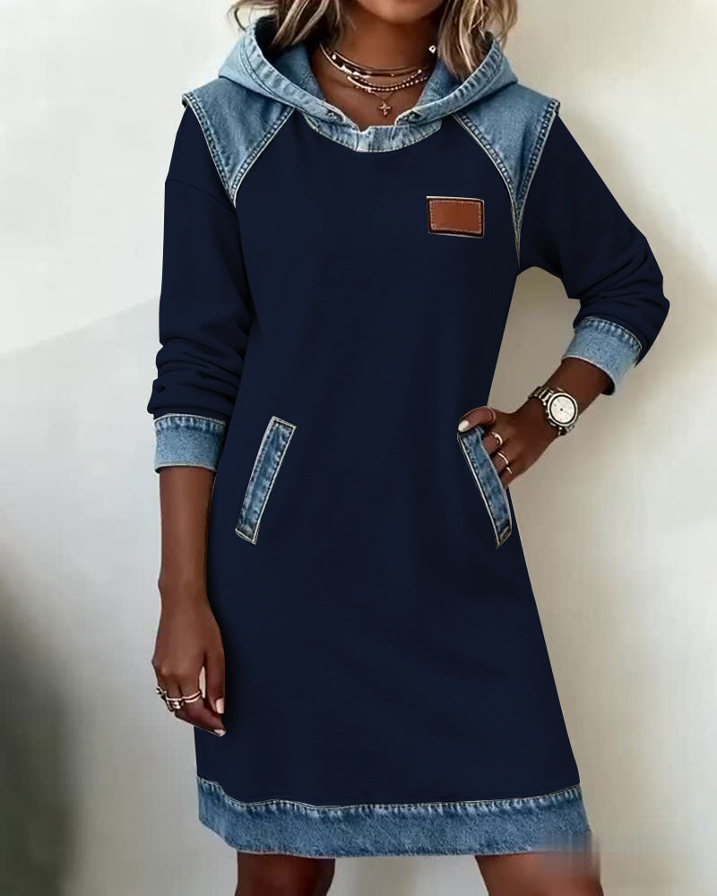 The Denim Contrast Hoodie Dress