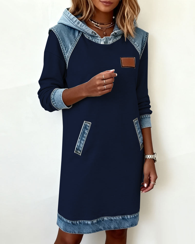 The Denim Contrast Hoodie Dress