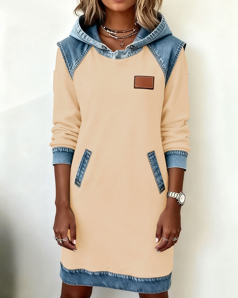 The Denim Contrast Hoodie Dress