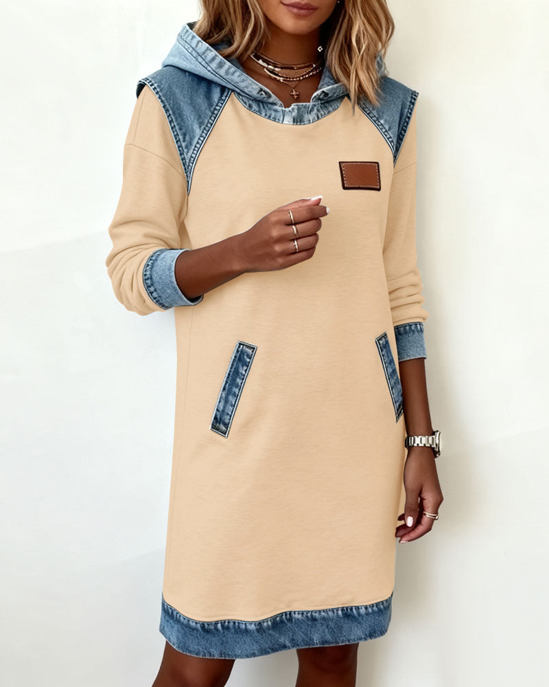The Denim Contrast Hoodie Dress