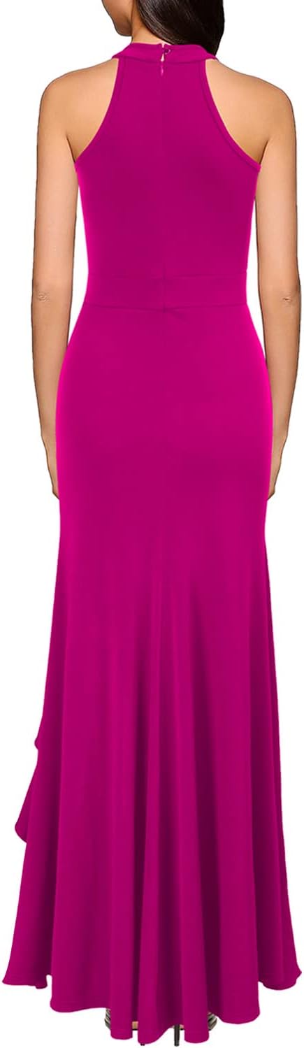 WOOSEA Women's High Neck Split Bodycon Mermaid Evening Cocktail Long Dress
