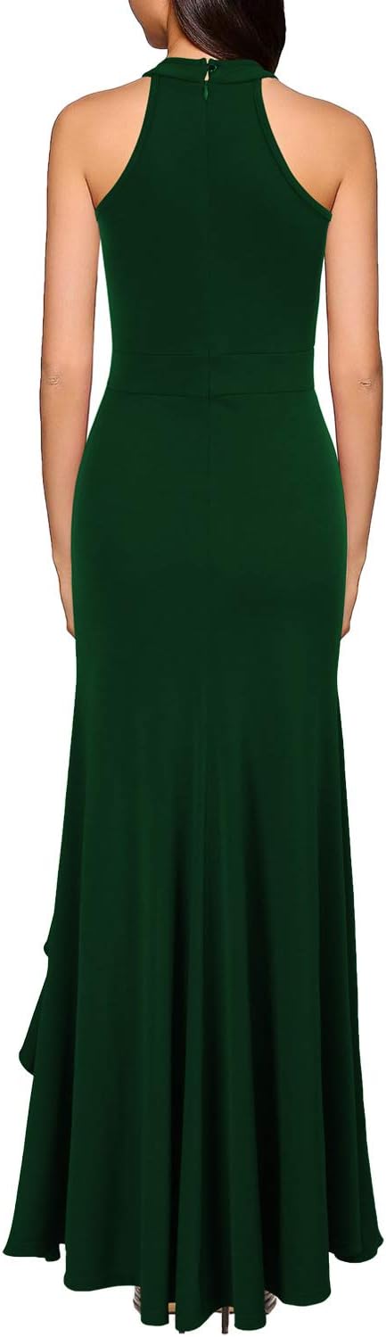 WOOSEA Women's High Neck Split Bodycon Mermaid Evening Cocktail Long Dress
