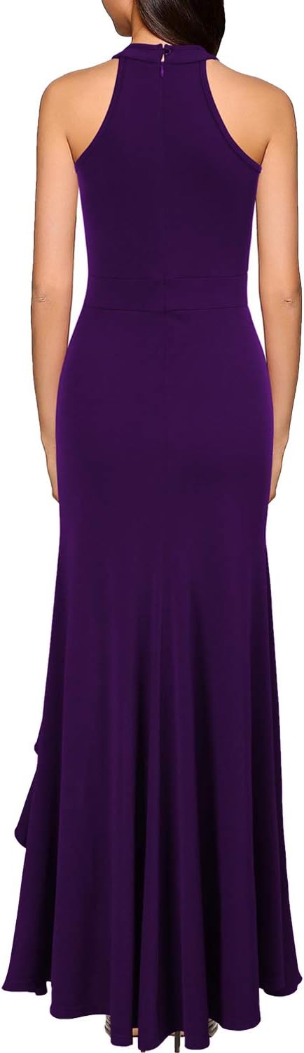 WOOSEA Women's High Neck Split Bodycon Mermaid Evening Cocktail Long Dress