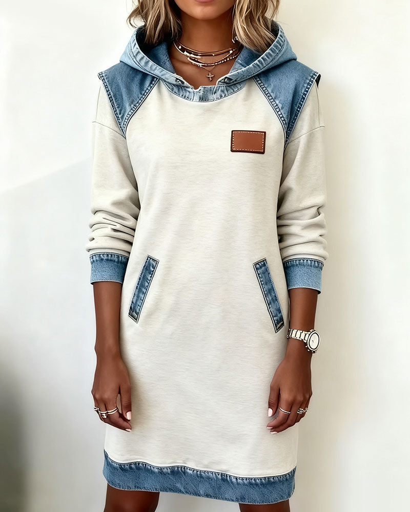 The Denim Contrast Hoodie Dress