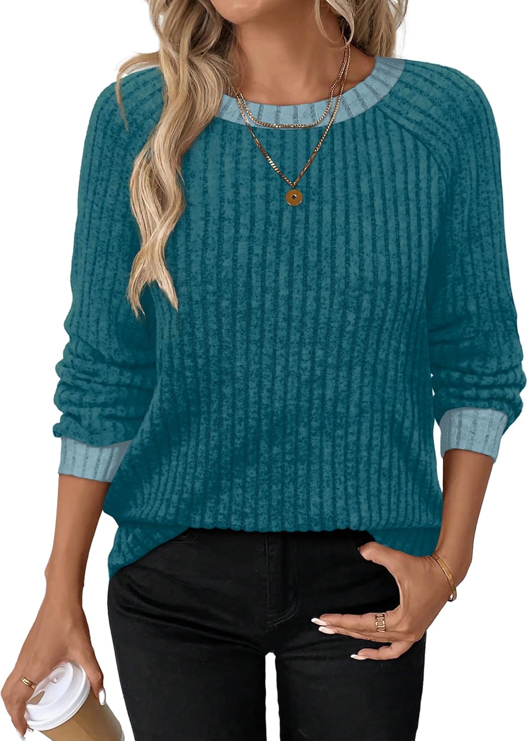 Contrast Ribbed Knit Sweater