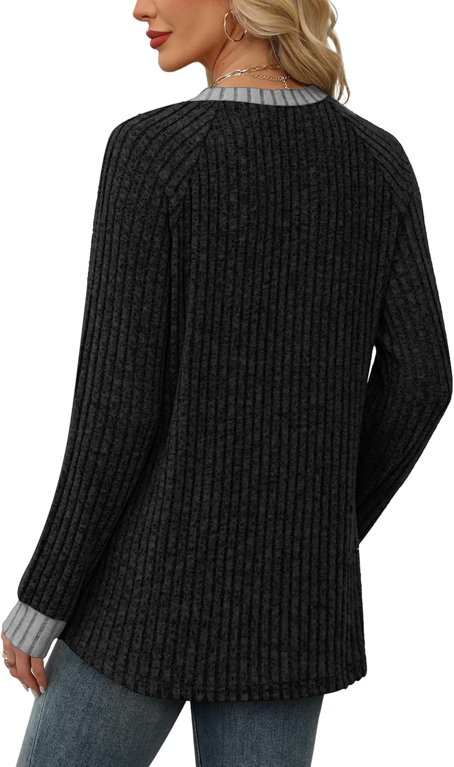 Contrast Ribbed Knit Sweater