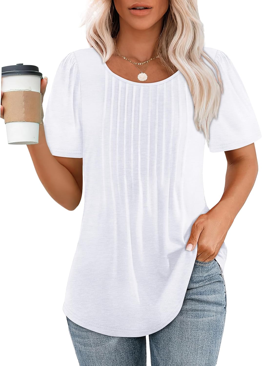 Pleated Short Sleeve Blouse