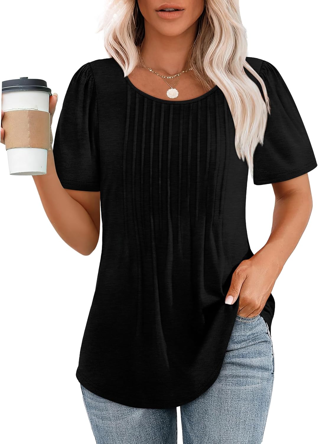 Pleated Short Sleeve Blouse